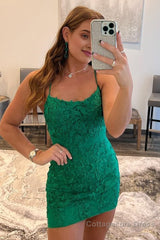 Green Lace Tight Homecoming Dress