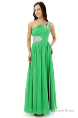 Green One Shoulder Chiffon With Crystal Pleats Bridesmaid Dresses