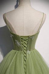 Green Scoop Tulle Floor Length Prom Dress, A-Line Green Formal Dress