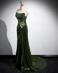 Green Sequins Mermaid Long Prom Dress with Leg Slit, Green Sequins Party Dress