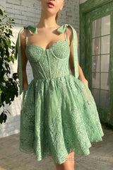 Green Sweetheart Homecoming Dress with Appliques