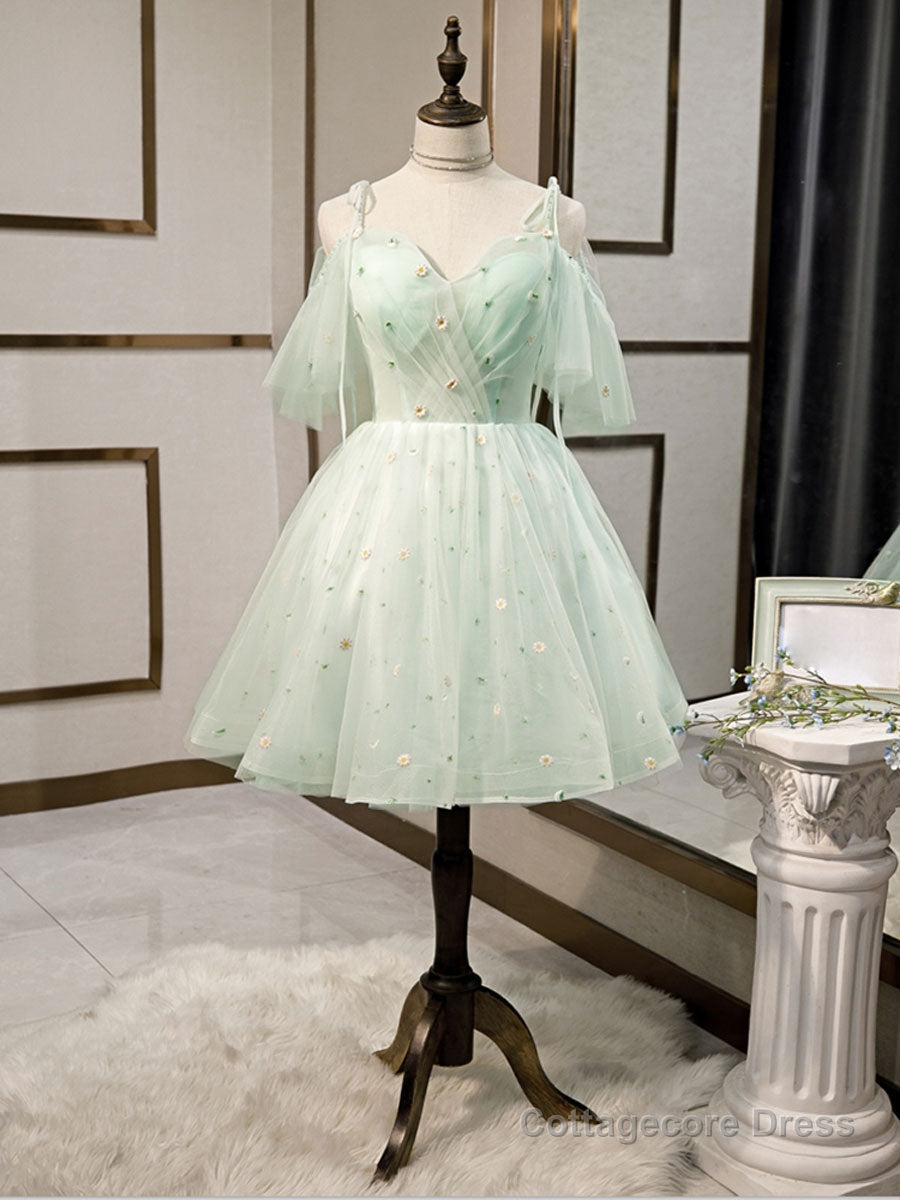 Green tulle short prom dress, green tulle homecoming dress