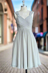 Grey A-Line Pleated Chiffon Bridesmaid Dresses