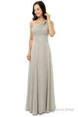 Grey One Shoulder Chiffon Pleats Beading Bridesmaid Dresses LG0254