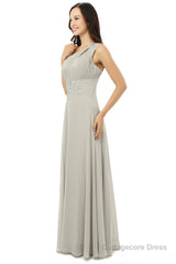 Grey One Shoulder Chiffon Pleats Beading Bridesmaid Dresses LG0254