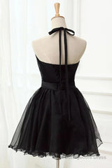 Halter Neck Backless Black Short Prom Dress, Open Back Black Homecoming Dress