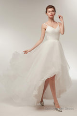 High Low Spaghetti Straps Minimalist Design Wedding Dresses