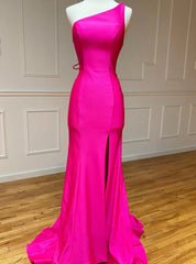 Hot Pink Mermaid One Shoulder Prom Dress