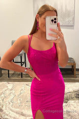 Hot Pink Spaghetti Straps Prom Dress