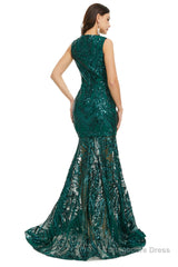 Sequins Sleeveless Floor Length Crew Neck Prom Dresses