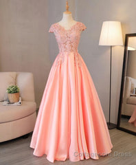 Custom Made V Neck Lace Long Prom Dress, Lace Evening Dress