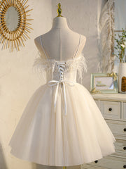 Ivory Tulle Short Straps Party Dress Homecoming Dresses, Cute Prom Dress 2025