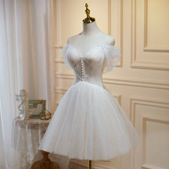 Ivory Tulle Short Sweetheart Knee Length Party Dress, Ivory Homecoming Dresses