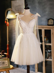 Ivory White Tulle Beading Homecoming Dress