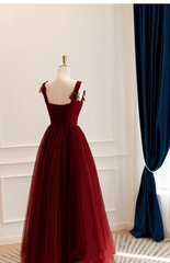 A Line Tulle Long Formal Dress Wine Red Evening Dress