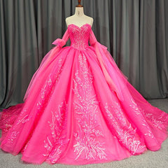 Lace Hot Pink Sequins Ball Gown Quincea?era Dress