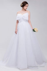 Lace Sheer Waist Long Pleated A-line Train Wedding Dresses with Half Sleeves