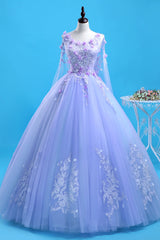 Lavender Flowers Round Neckline Party Dress, Sweet 16 Gown