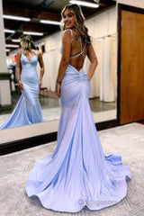 Lavender Rhinestone Spaghetti Straps Mermaid Prom Dress