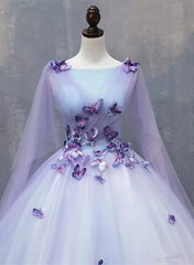 Lavender Tulle Long Formal Dress with Butterflies拢卢Lavender Sweet 16 Dress