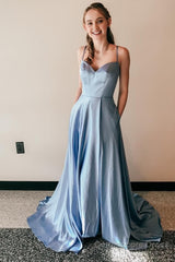 Light Blue Satin A-Line Prom Dress