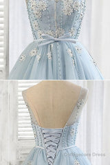 Light blue tulle short prom dress, blue homecoming dress