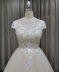 Light Champagne Tulle Lace Long Wedding Dress Lace Bridal Dress