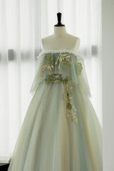 Light Green Strapless A-line Tulle Prom Dress,Unique Evening Dresses