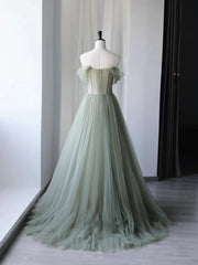 Light Green Tulle Off Shoulder Long Prom Dresses Green Sweetheart Party Dress prom dresses shops