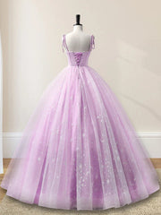 Lilac A-Line Tulle Long Sleeveless Quinceanera Dresses