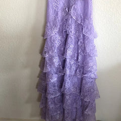 Lilac Lace Long prom dress Evening Gown Party Dress