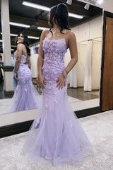 Lilac Mermaid Scoop Neck Prom Dress with Appliques