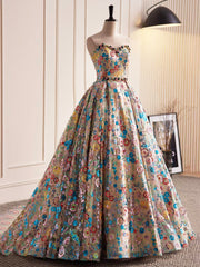 Beautiful Sequins Strapless Long Prom Dress, A-Line Evening Dress Party Dress