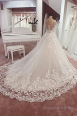 Long A-Line Appliques Lace Sweetheart Tulle Wedding Dress