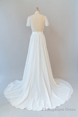 Long A-line Chiffon Backless Wedding Dress with Sleeves