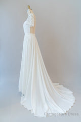 Long A-line Chiffon Backless Wedding Dress with Sleeves