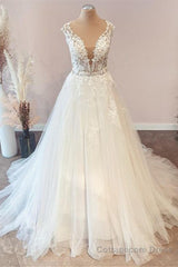 Long A-Line Sweetheart Floral Lace Tulle Wedding Dress