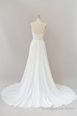 Long A-line Sweetheart Spaghetti Strap Appliques Chiffon Wedding Dress