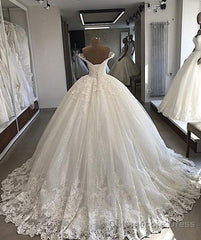 Long Ball Gowns Off-the-shoulder Lace Tulle Wedding Dresses