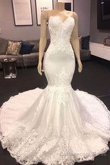 Long Mermaid Sweetheart Appliques Lace Wedding Dress