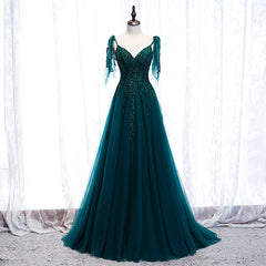 Lovely A-line Straps Tulle Teal Blue Long Evening Dress Prom Dress, A-line Formal Dresses