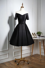 Lovely Black Satin Short Prom Dress, Black Party Dress