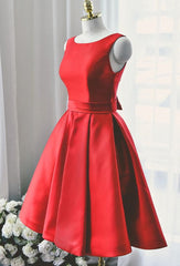 Lovely Red Satin Short Party Dress, Red Short Prom Dress