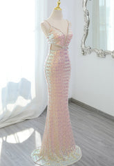 Lovely Sequins Mermaid Straps Long Party Dress, Sequins Mermaid Formal Dress