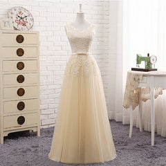 Lovely Tulle Light Champagne Bridesmaid Dress, Long Party Dress