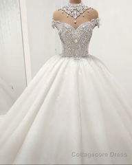 Luxurious High Neck Crystal Beading Ball Gown Wedding Dresses