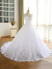 Luxurious Lace Beaded Wedding Dresses New Arrival V Neck Straps Long Ball Gown Wedding Party Bridal Dress