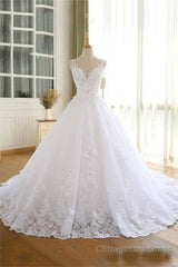 Luxurious Lace Beaded Wedding Dresses New Arrival V Neck Straps Long Ball Gown Wedding Party Bridal Dress