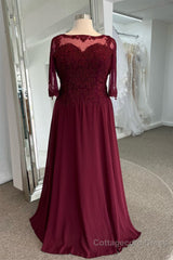 Illusion Neck Sweetheart Long Sleeves Beaded Appliques Long Formal Dress