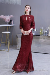 Mermaid Designed Neckline Sequined Floor Length Sequins Prom Dresses